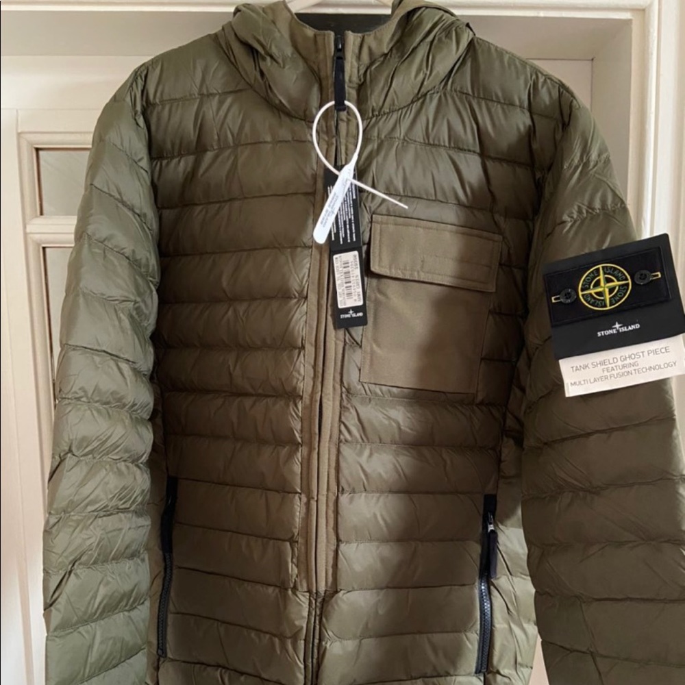 STONE ISLAND Olive Loom Woven Puffer Jacket